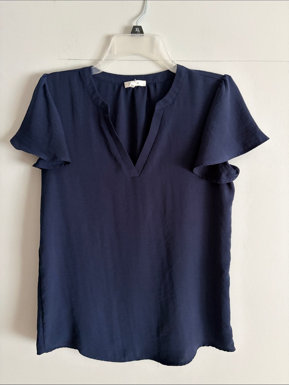 Maurices Navy Split V-Neck Flutter Sleeve Top. XS. Polyester.